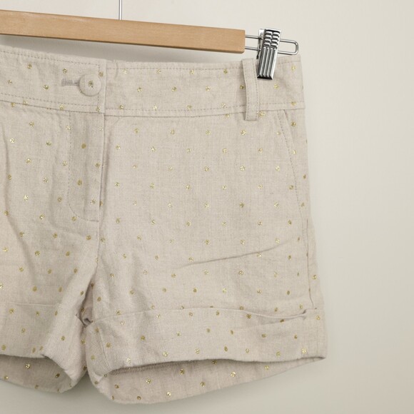J Crew Linen Beige Gold Polka Dot Chino City Shorts Size 2 - Picture 2 of 10